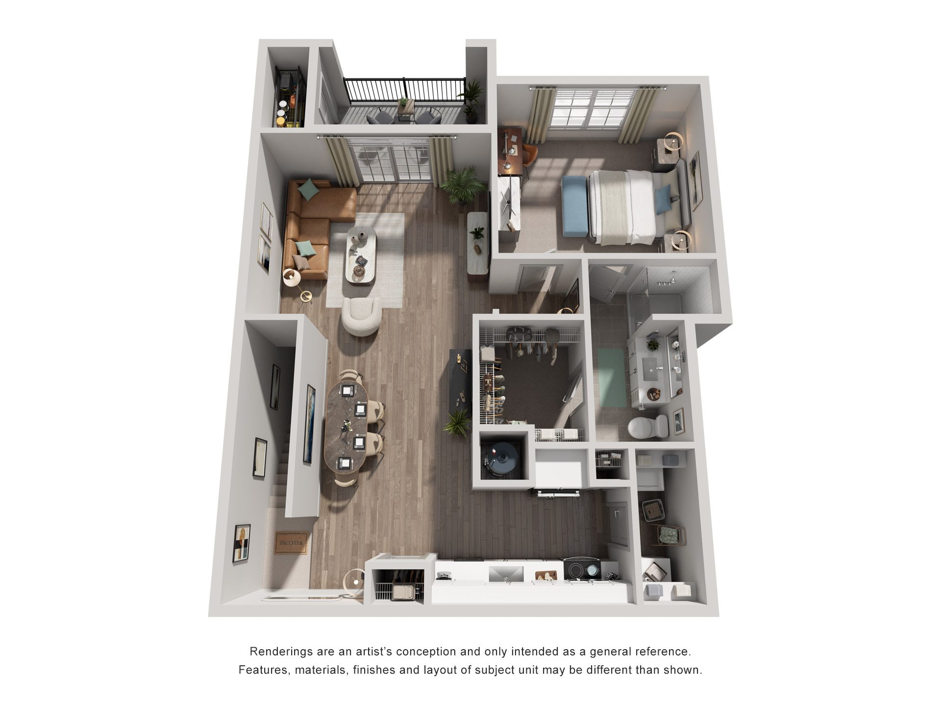 1 Bed 1 Bath Floor Plan | 848 Sq. Ft. at Canopy at Ginter Park Apartments in Richmond, Virginia 23227