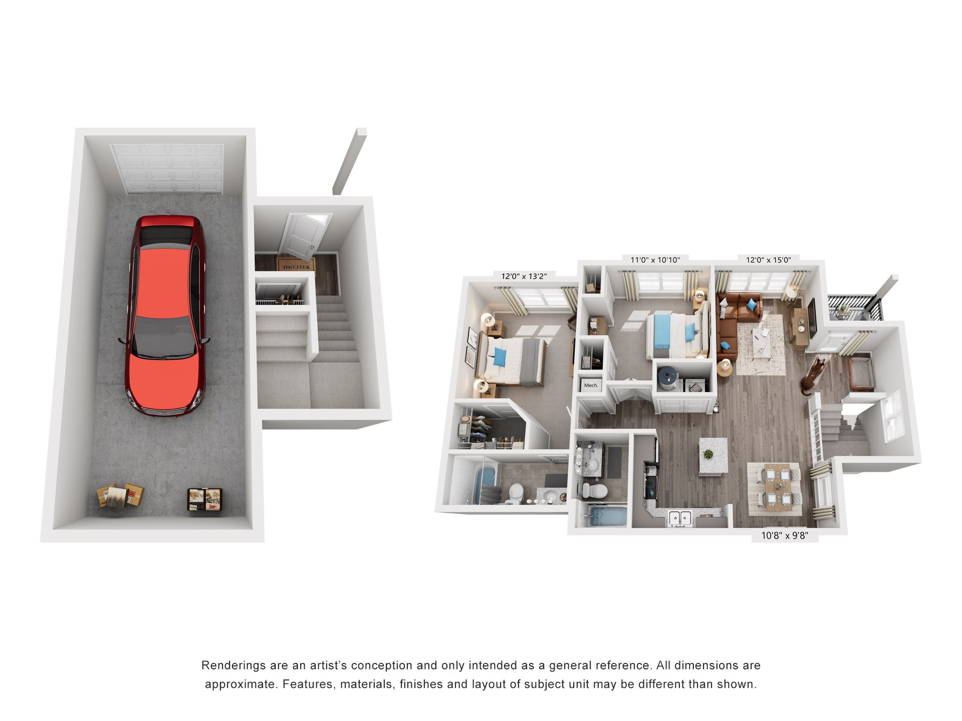 2 Bed 2 Bath Floor Plan | 1,141 Sq. Ft. at Streets of Greenbrier, VA, 23320