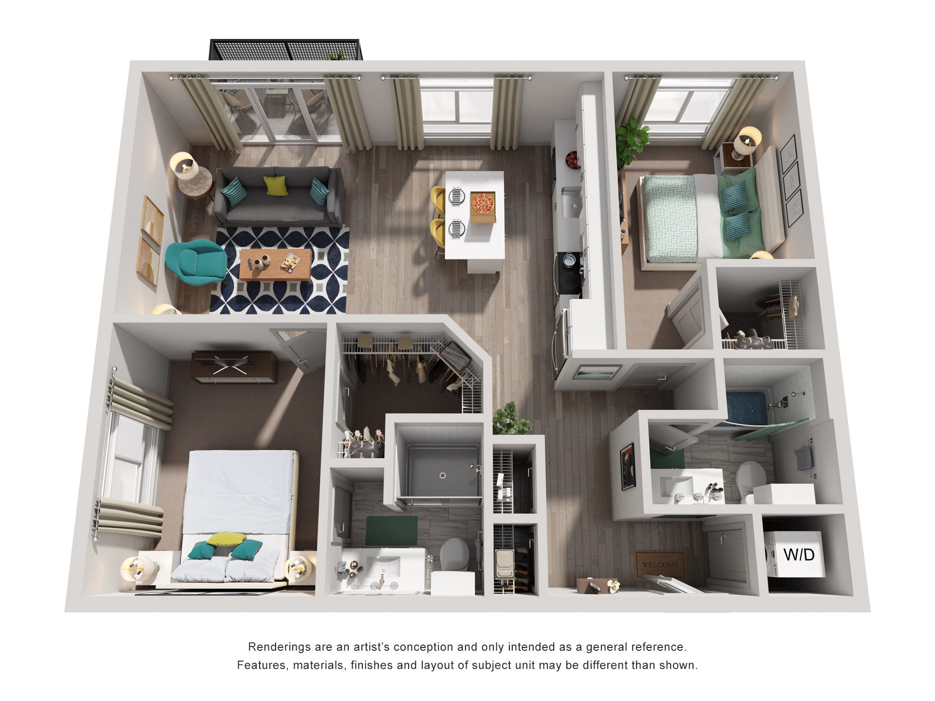 2 Bed 2 Bath Floor Plan | 1,256 Sq. Ft. at Vista Brooklynn Apartments, in Jacksonville, FL, 32202 