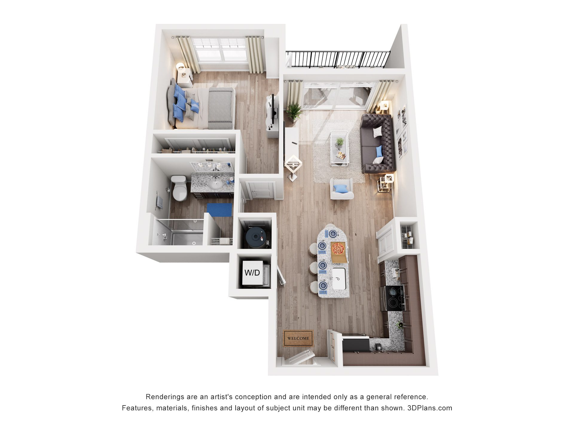 1 Bed 1 Bath Floor Plan | 663 Sq. Ft. at Residence at Riverwatch, Augusta, GA
