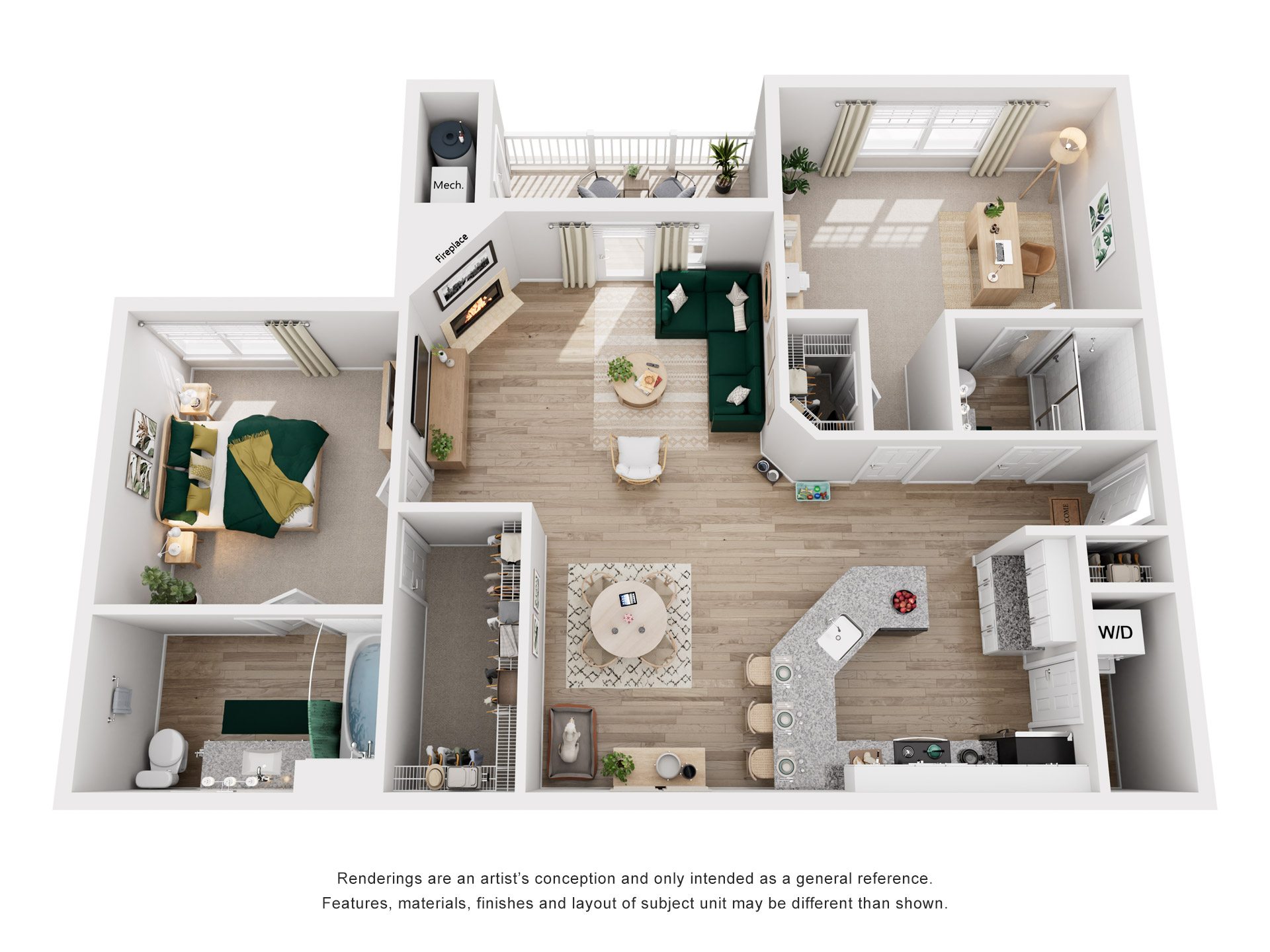 2 Bed 2 Bath Floor Plan | 1,111 Sq. Ft.  at SomerHill Farms Apartments, Gainesville, Virginia 20155