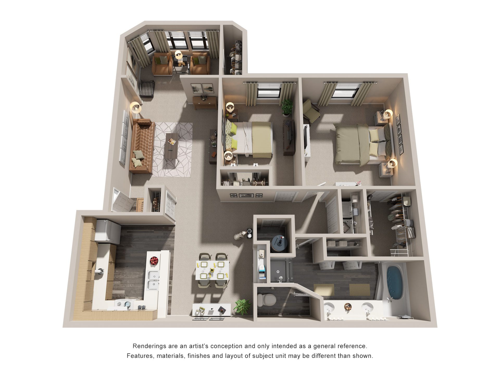 2 Bed 1 Bath Floor Plan | 1,329 Sq. Ft.  at The Vistas, Macon, GA