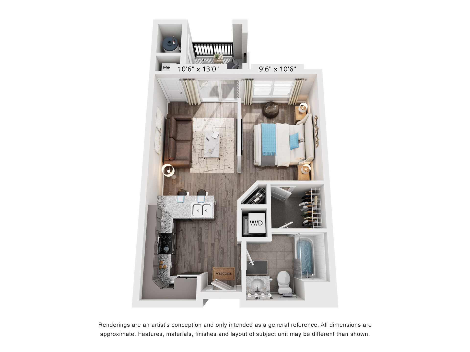 Studio 1 Bath Floor Plan | 510 Sq. Ft. at Streets of Greenbrier, Chesapeake, Virginia, 23320