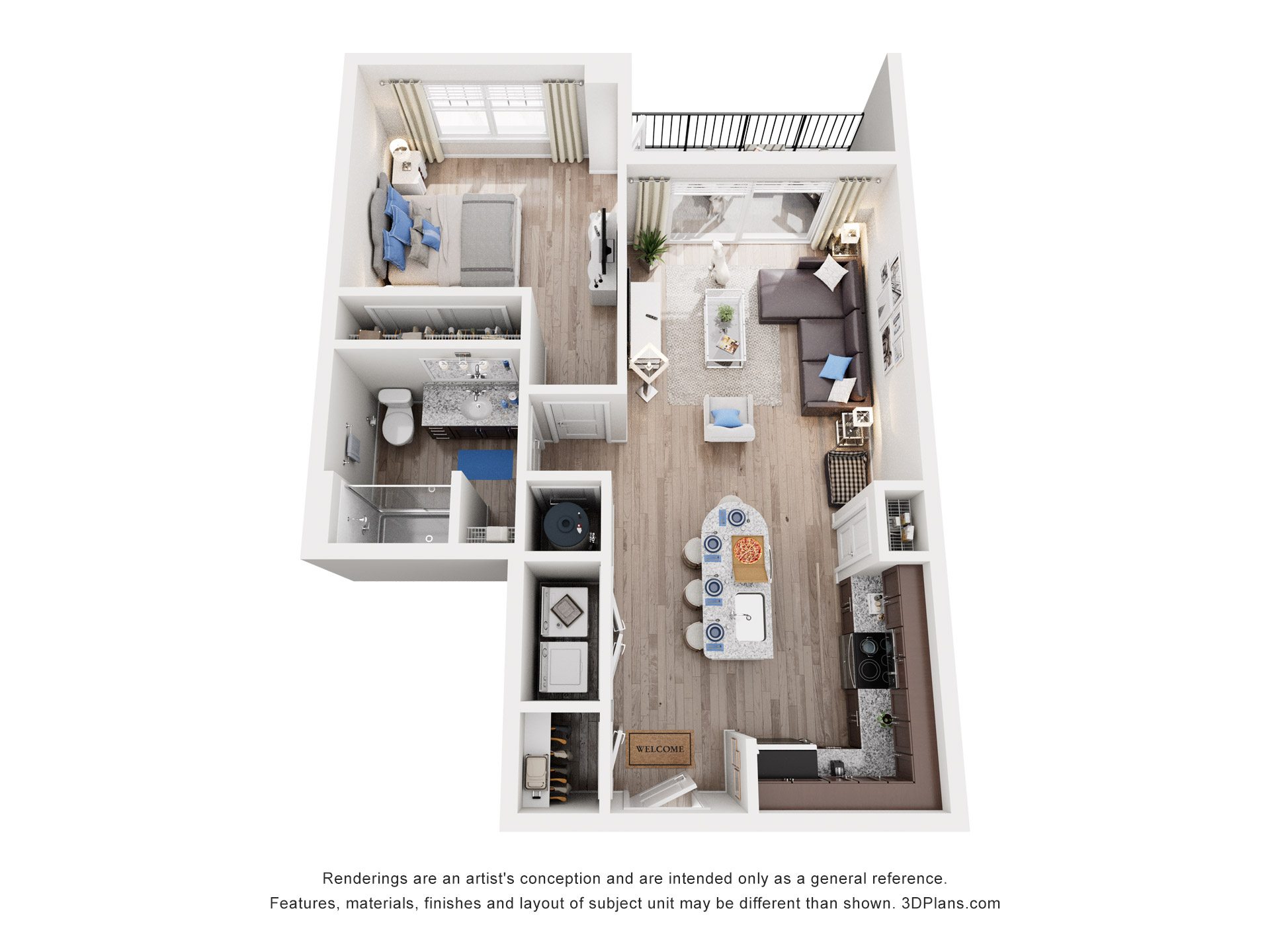 1 Bed 1 Bath Floor Plan | 687 Sq. Ft. at Residence at Riverwatch, Augusta, 30909
