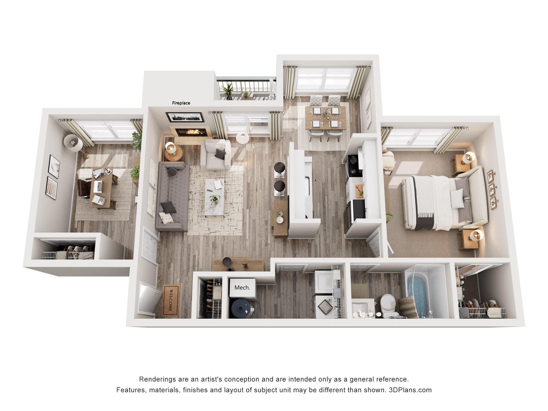 1 Bed 1 Bath Floor Plan | 747 Sq. Ft. at Hunters Chase Apartments, Midlothian, VA
