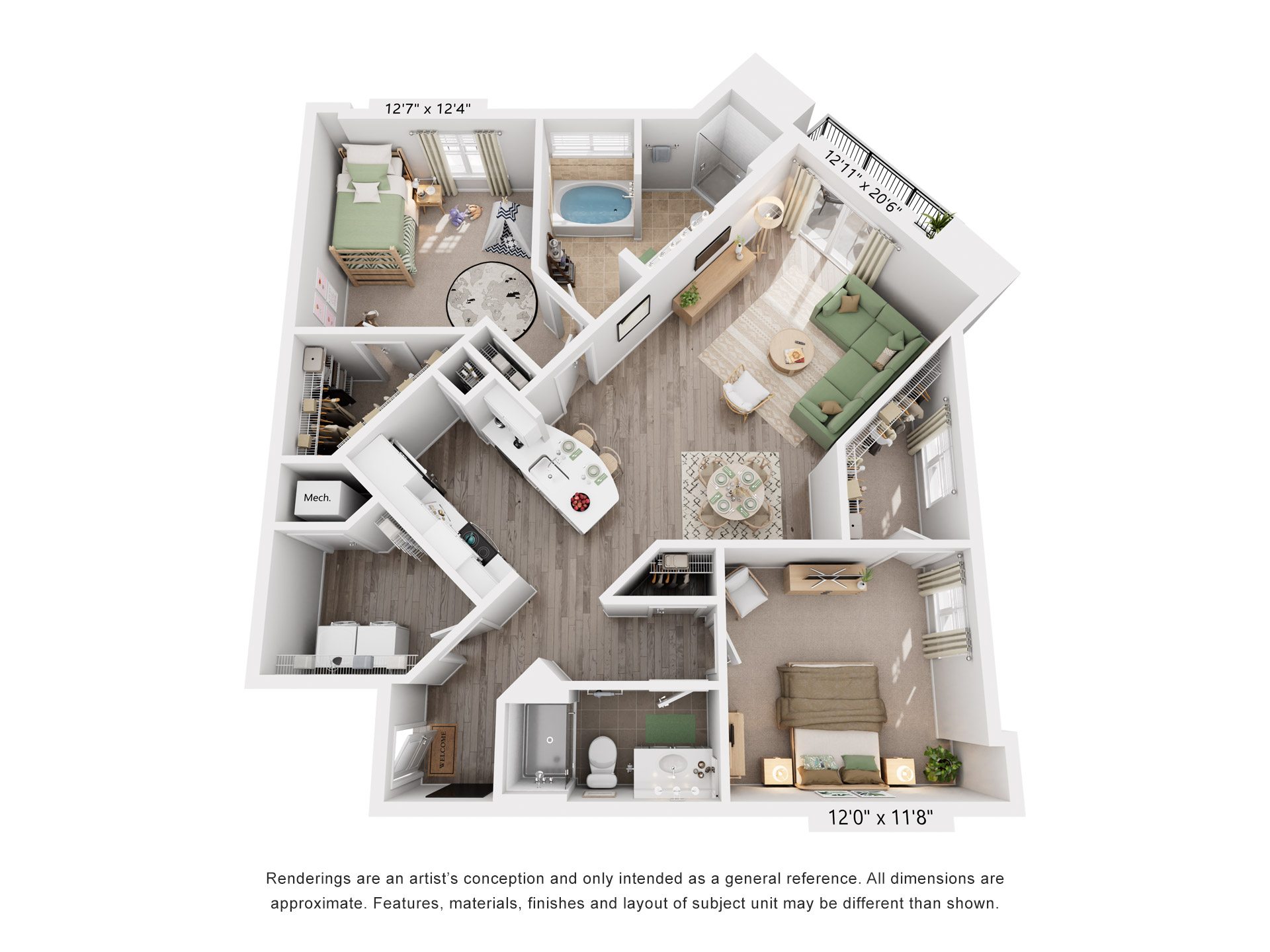 Clover Floorplan at Flats at West Broad Village, Glen Allen, VA