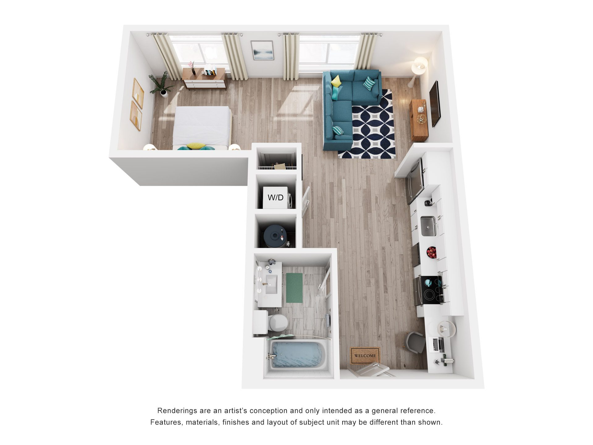Studio 1 Bath Floor Plan | 565 Sq. Ft. at Vista Brooklynn Apartments, in Jacksonville, Florida, 32202