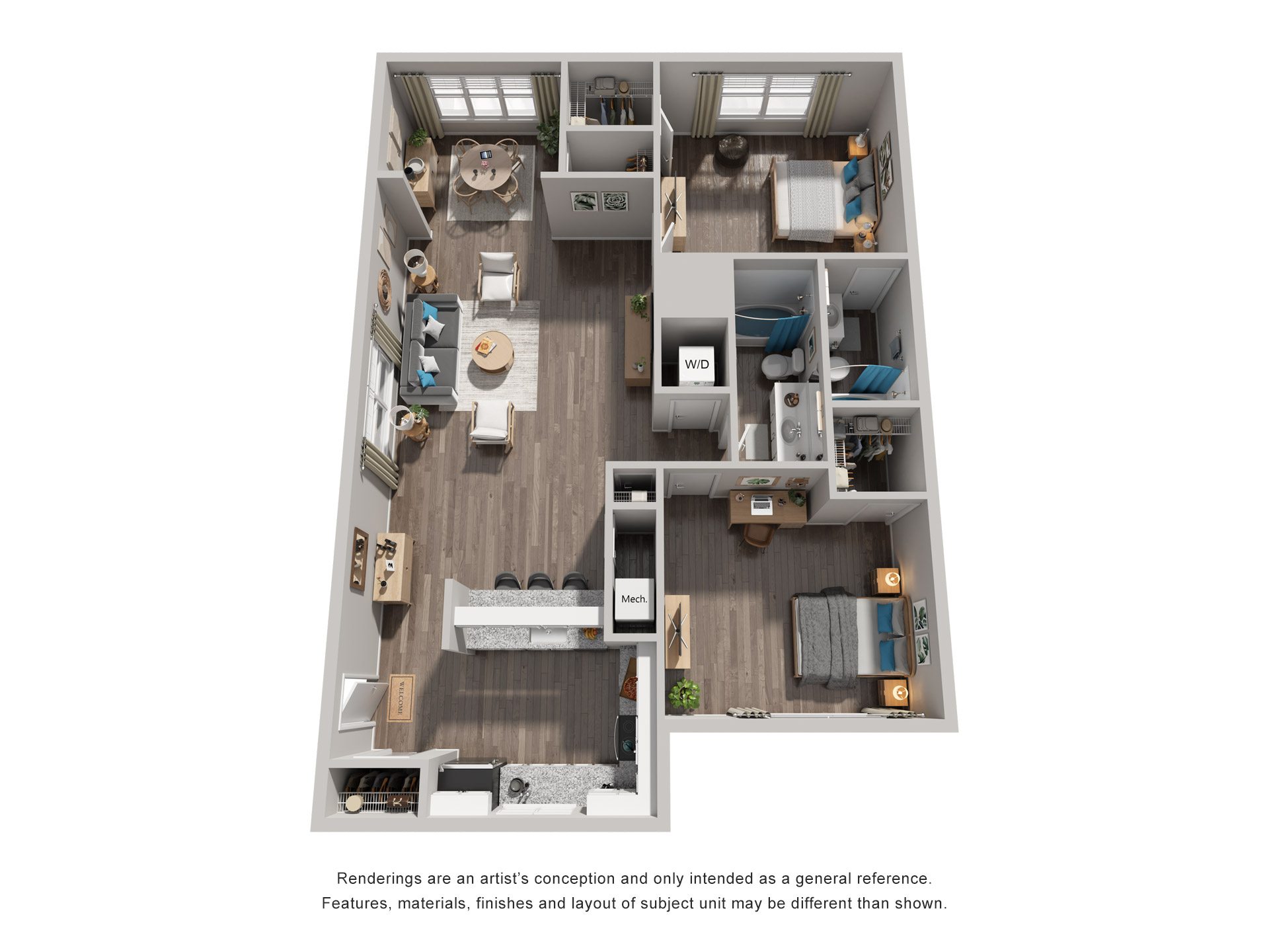 2 Bed 2 Bath Floor Plan | 1,070 Sq. Ft. at Trails at Short Pump Apartments in VA, 23233