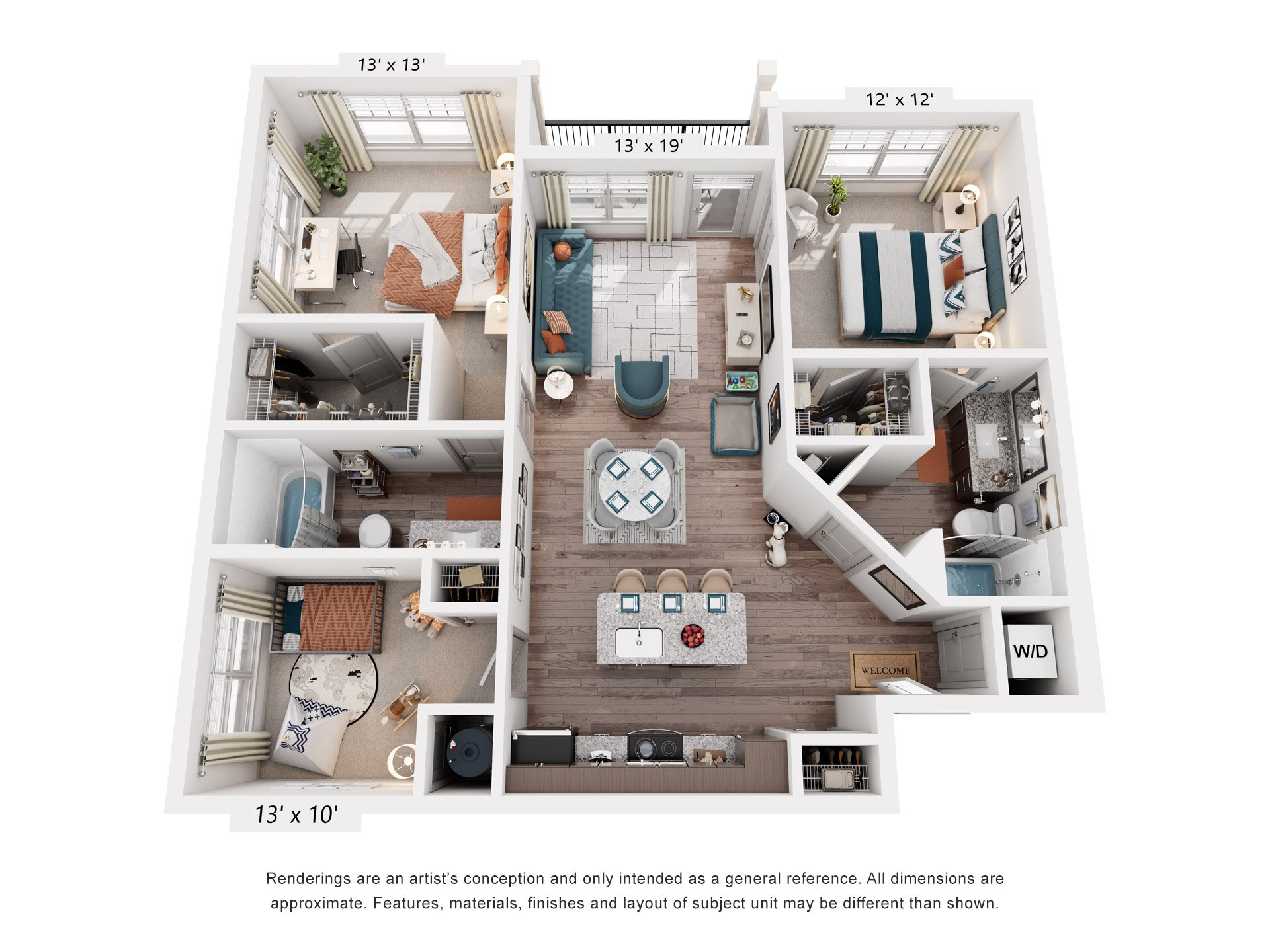 3 Bed 2 Bath Floor Plan | 1,232 Sq. Ft.