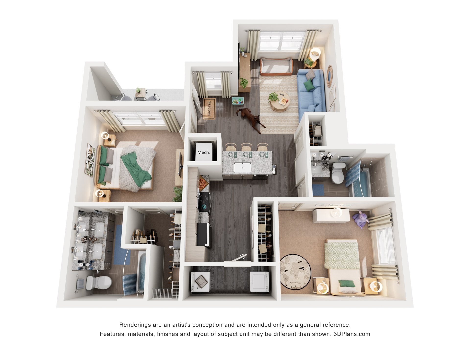 2 Bed 2 Bath Floor Plan | 964 Sq. Ft. at Promenade at Newnan Crossing in Georgia, 30265