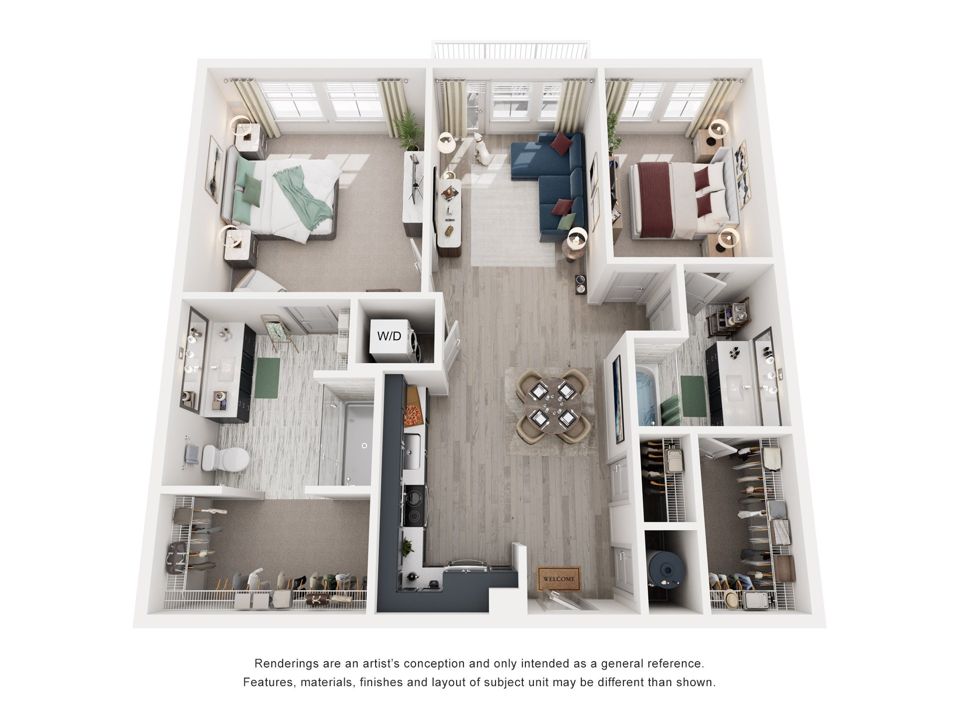2 Bed 2 Bath Floor Plan | 1,061-1,095 Sq. Ft. at Lyric at Norton Commons Apartments, Kentucky 40059