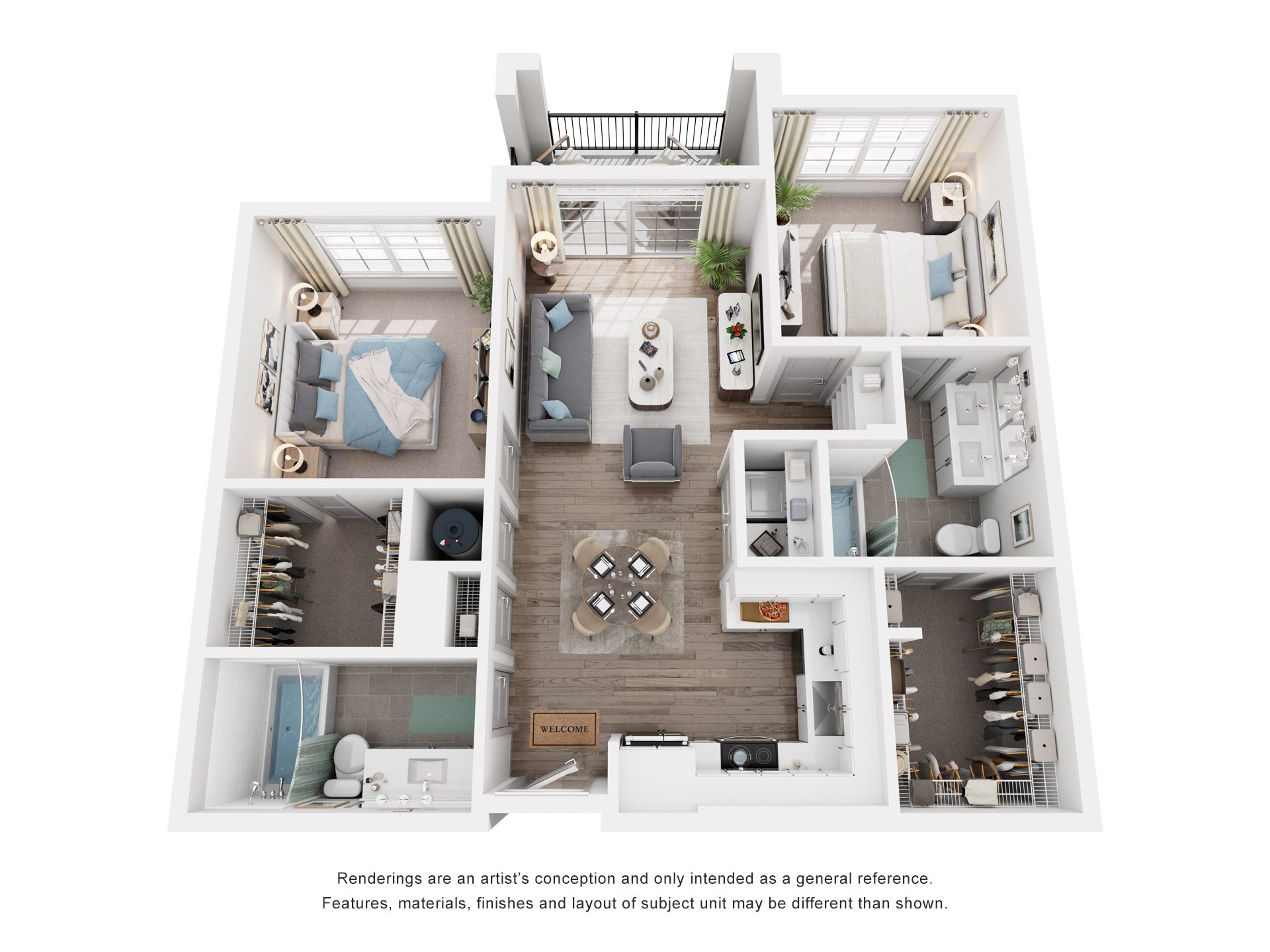 2 Bed 2 Bath Floor Plan | 1,050 Sq. Ft. at Canopy at Ginter Park Apartments in Richmond, Virginia