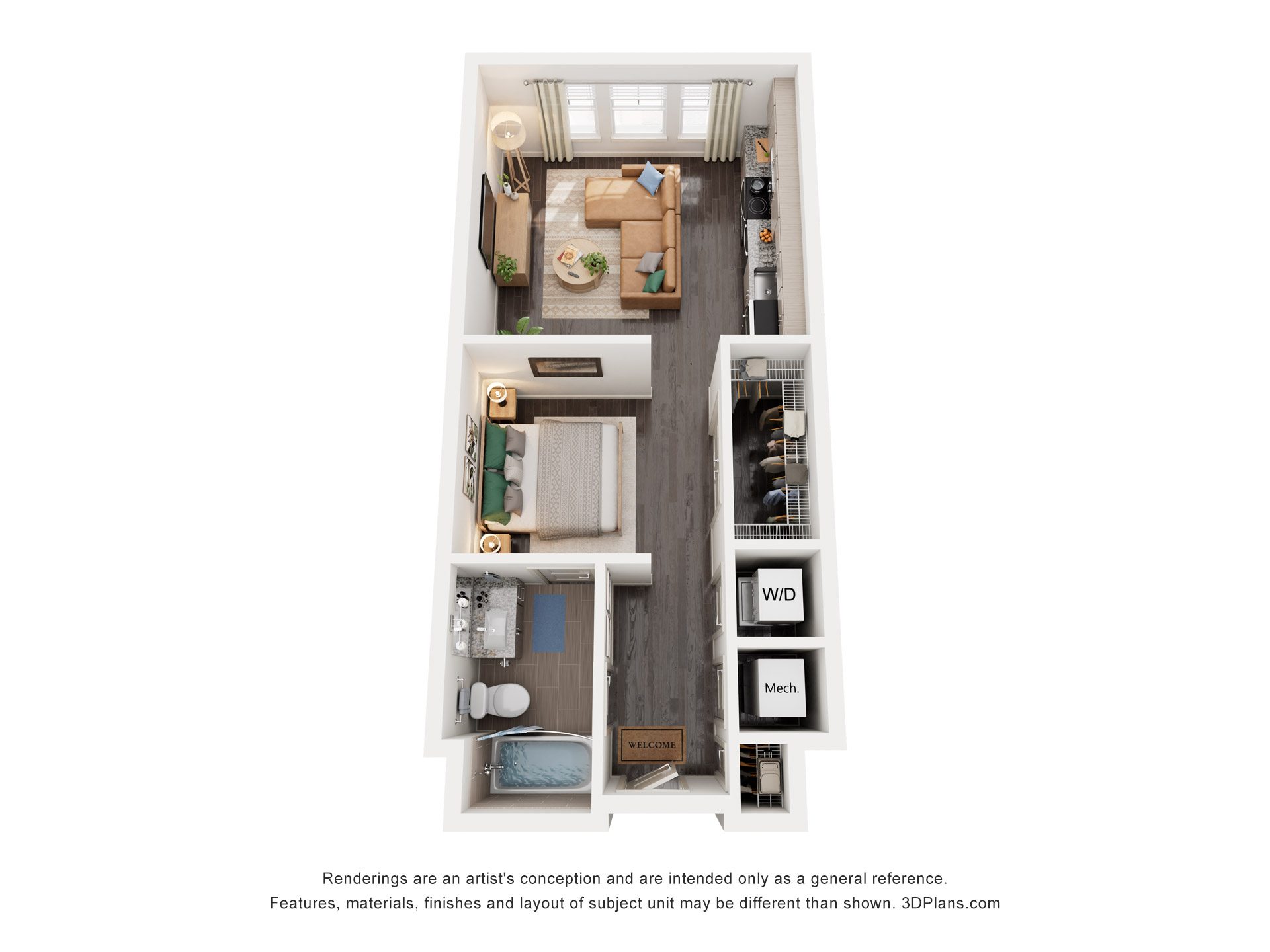 Studio 1 Bath Floor Plan | 577 Sq. Ft. at Promenade at Newnan Crossing in Newnan, Georgia, 30265