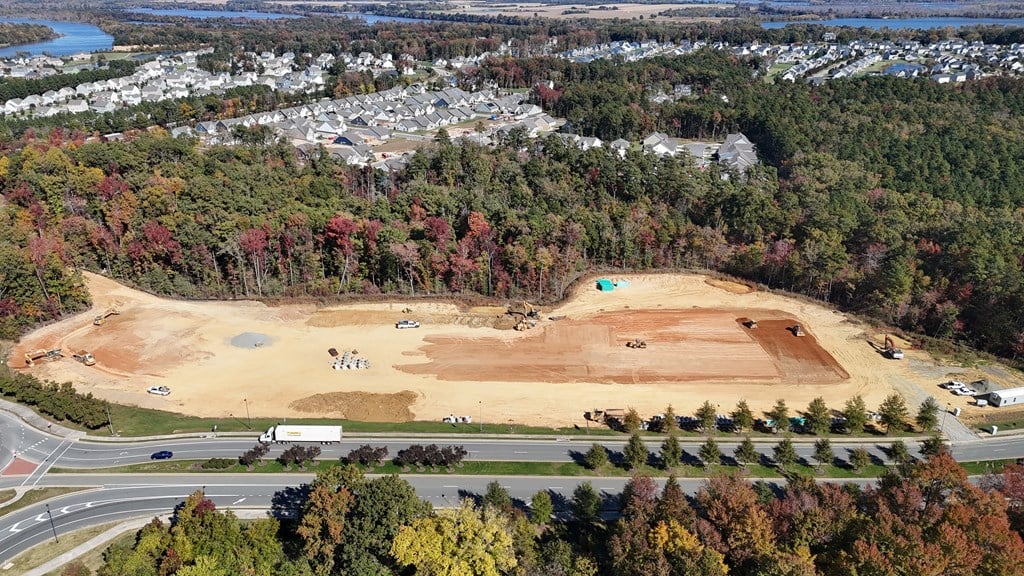 Birds eye view of a construction site at The River, Virginia