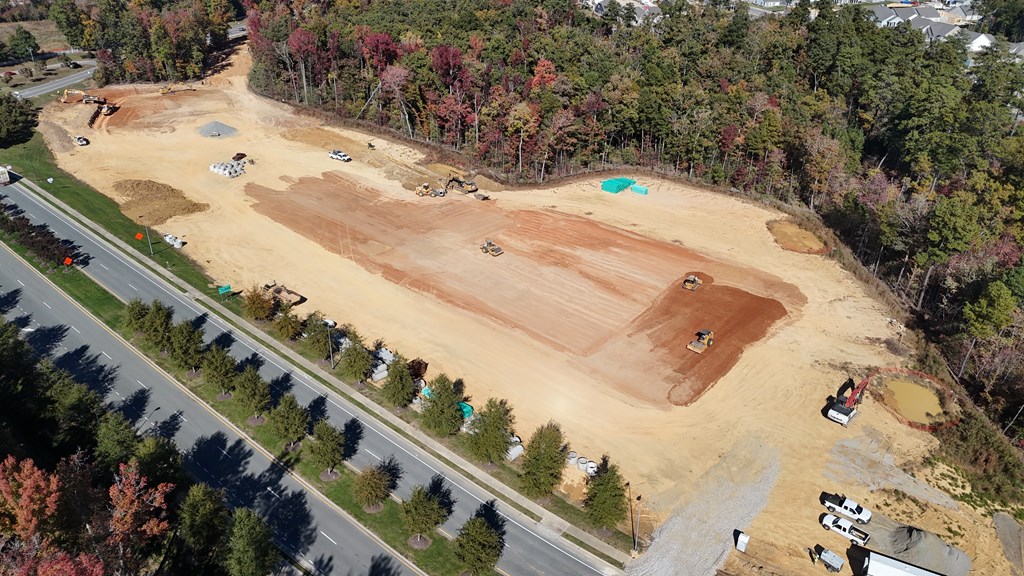 Aerial view of a construction site at The River, Chester