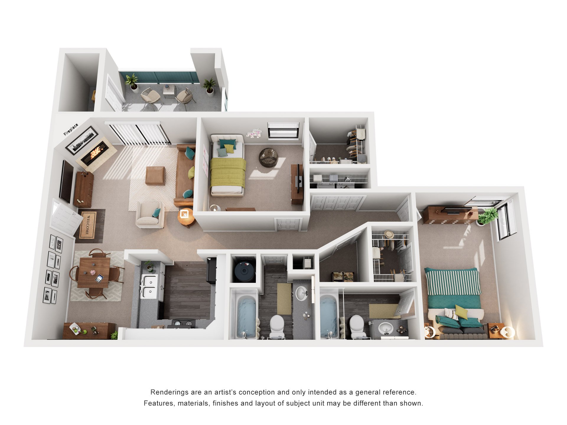 2 Bed 2 Bath Floor Plan | 1,162 Sq. Ft. at Southland Station Apartments, Warner Robins, 31088