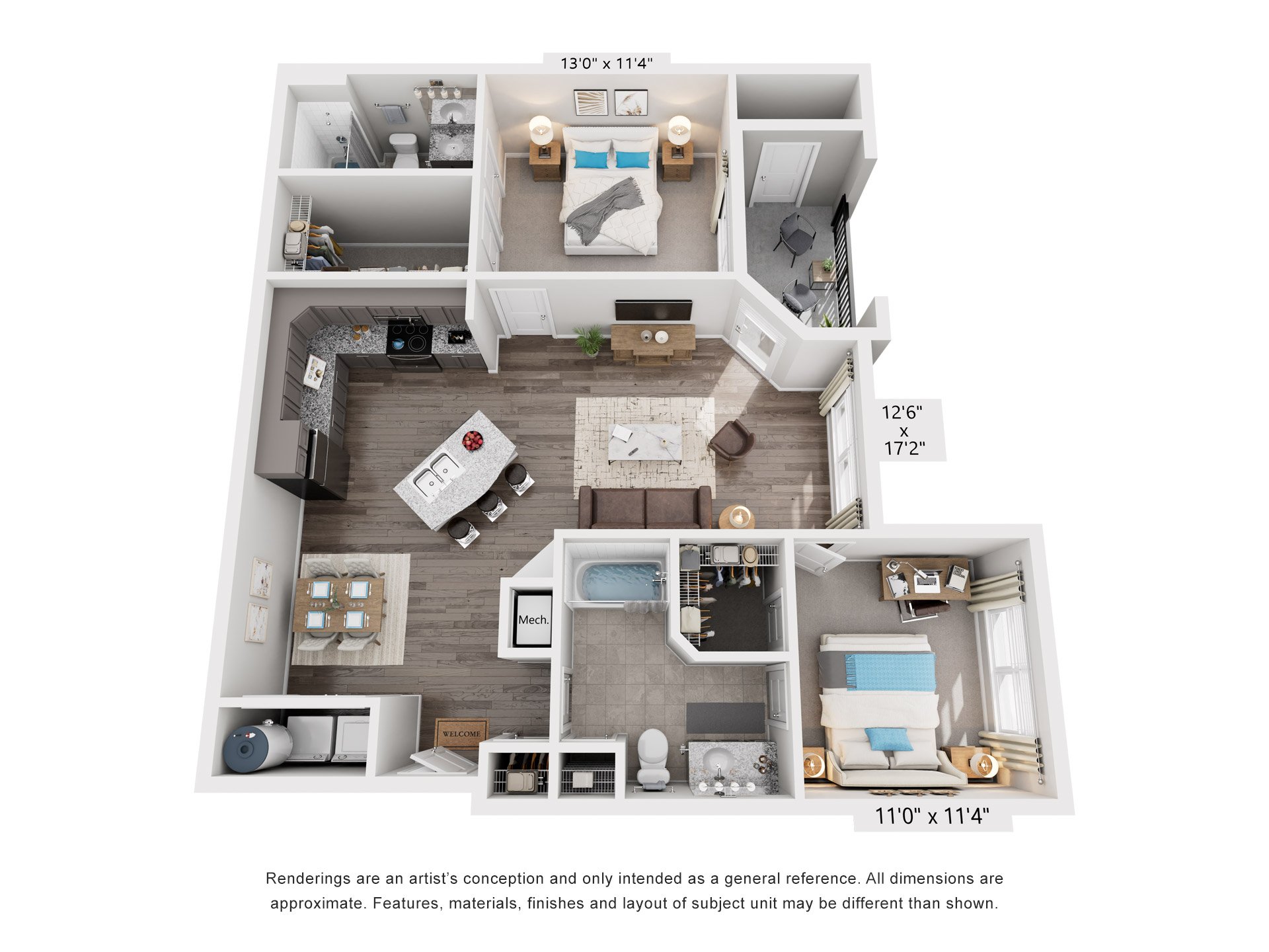 2 Bed 2 Bath Floor Plan | 1,019 Sq. Ft. at Streets of Greenbrier, VA, 23320