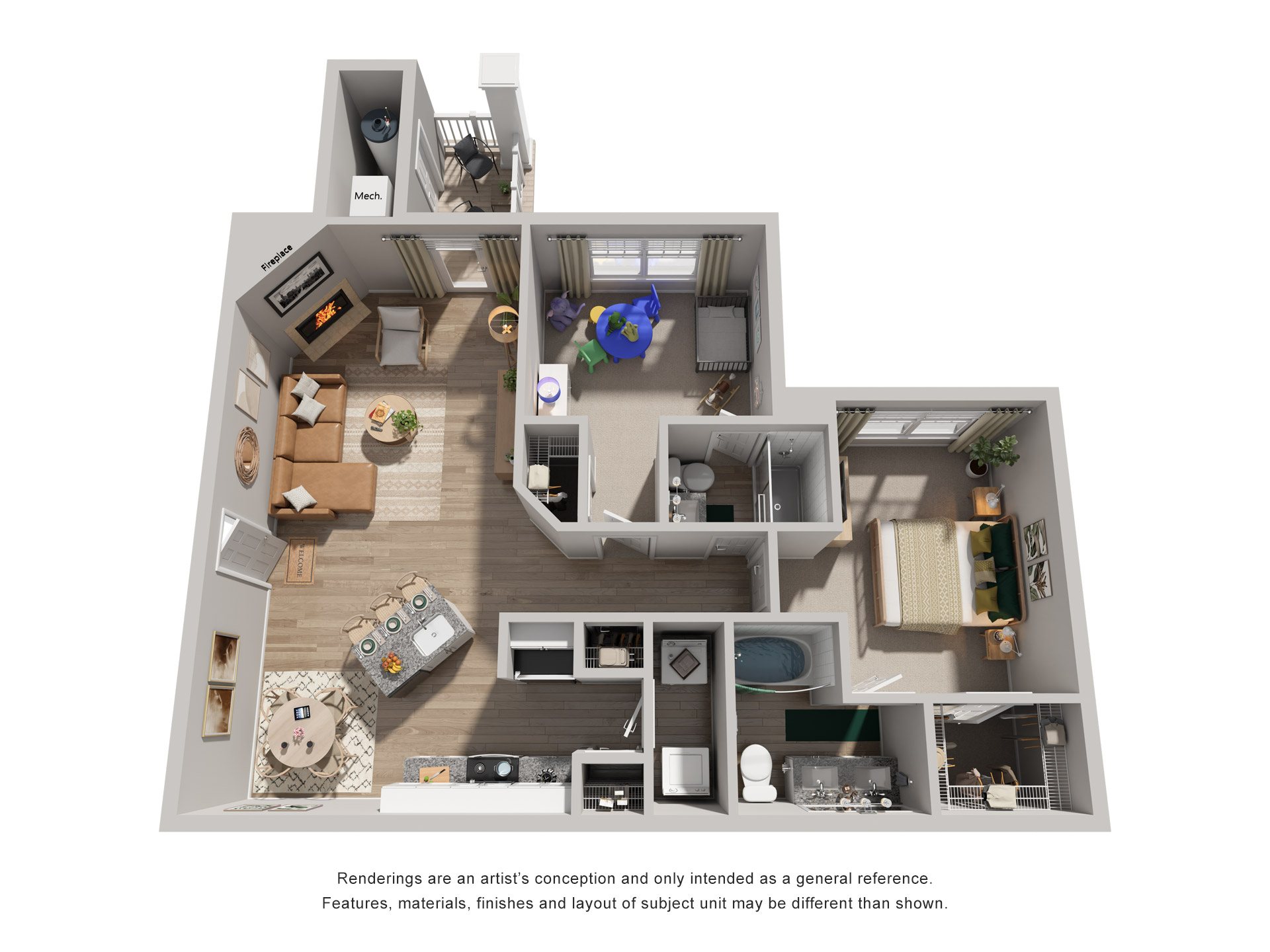 2 Bed 2 Bath Floor Plan | 1,187 Sq. Ft.  at SomerHill Farms Apartments, VA 20155
