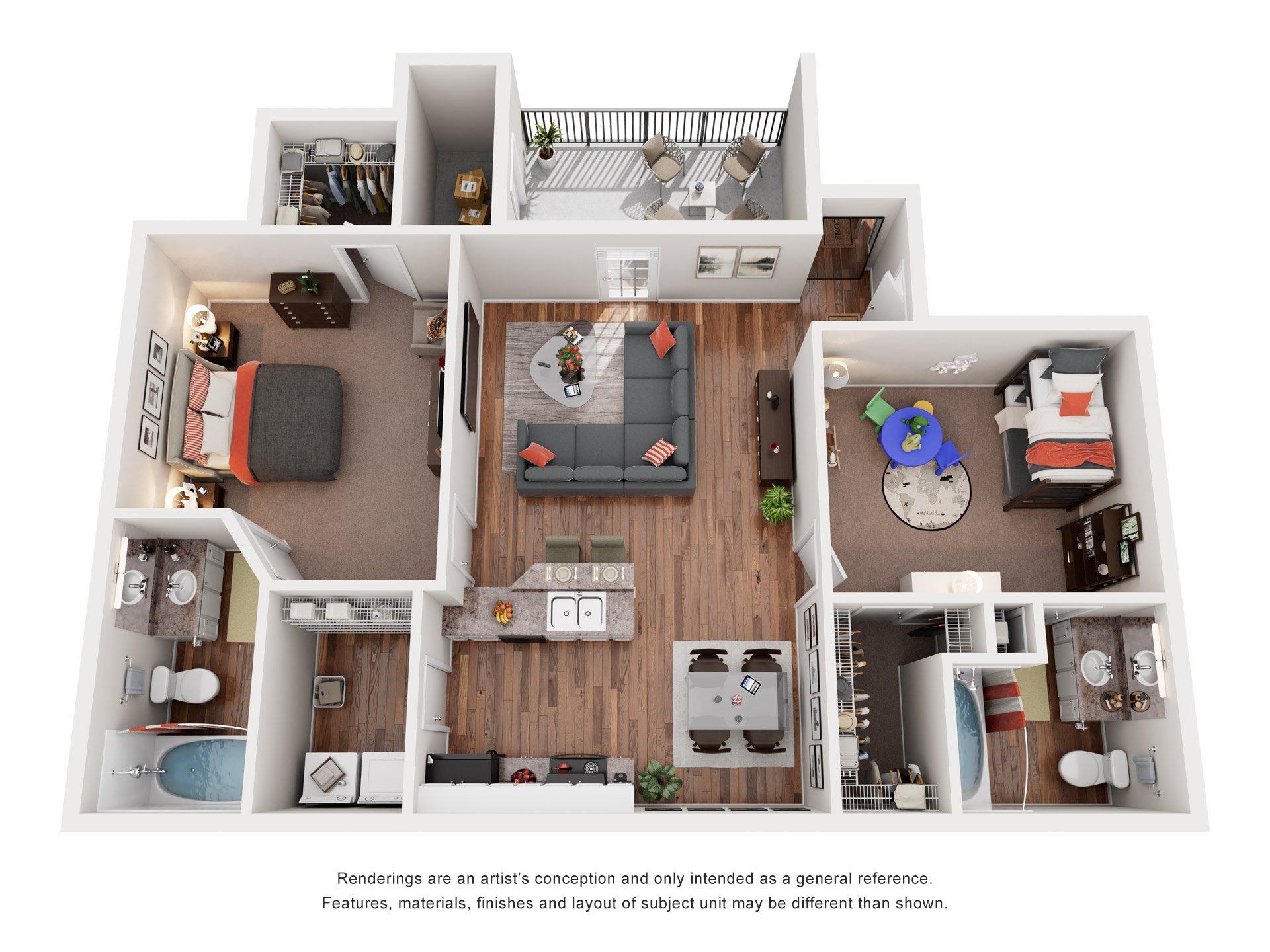 2 Bed  2 Bath Floor Plan | 1,150 Sq. Ft. at Huntington Chase Apartments, Warner Robins, Georgia