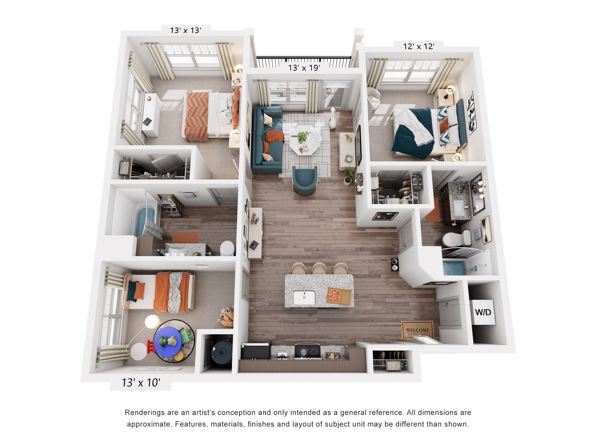 2 Bed 2 Bath Floor Plan | 1,233 Sq. Ft.