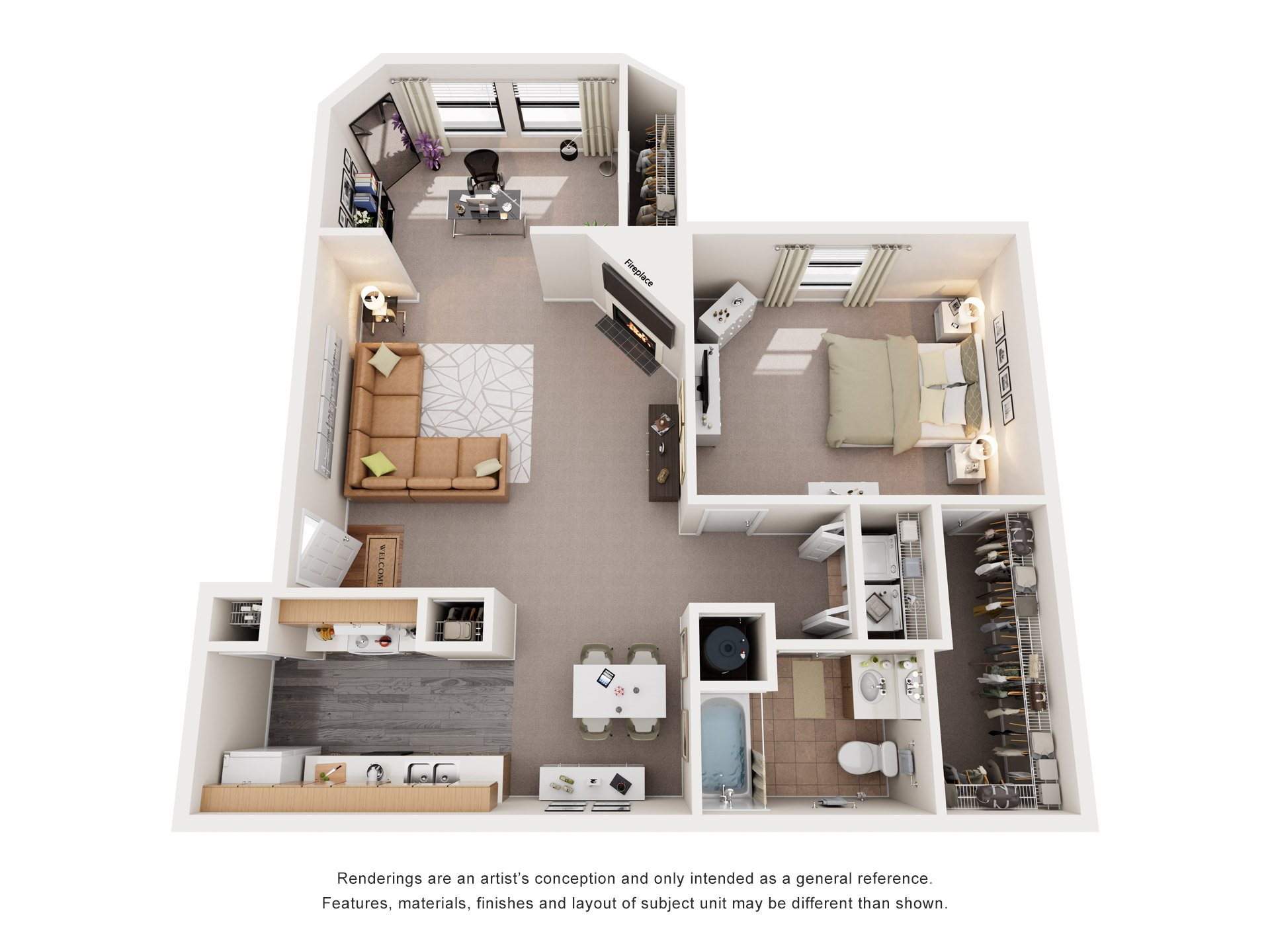 1 Bed 1 Bath Floor Plan | 885 Sq. Ft. at The Vistas, Macon, Georgia, 31210