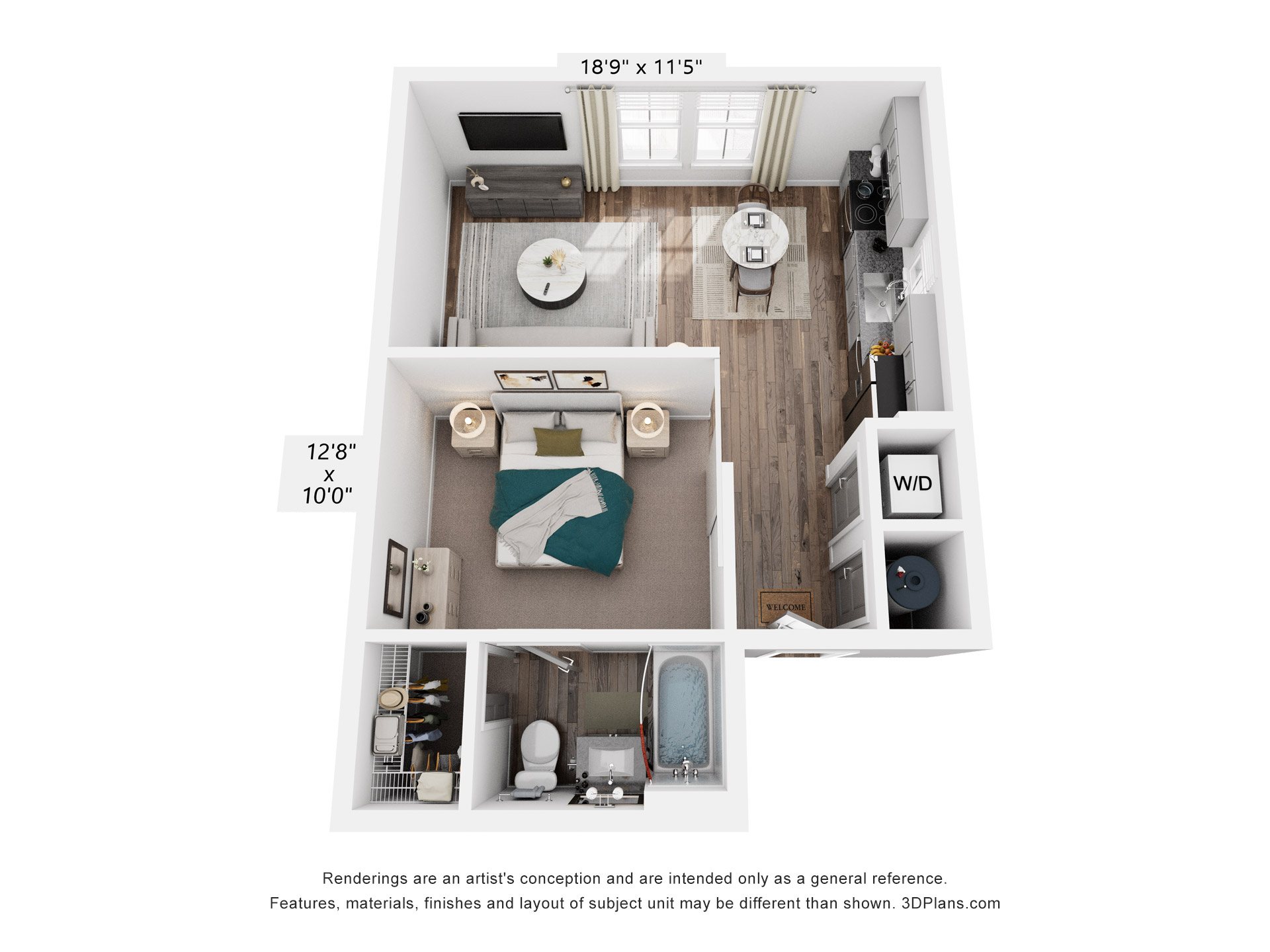 Studio 1 Bath Floor Plan | 587 Sq. Ft. at Livingston Flats Apartments, Chesterfield, VA, 23832