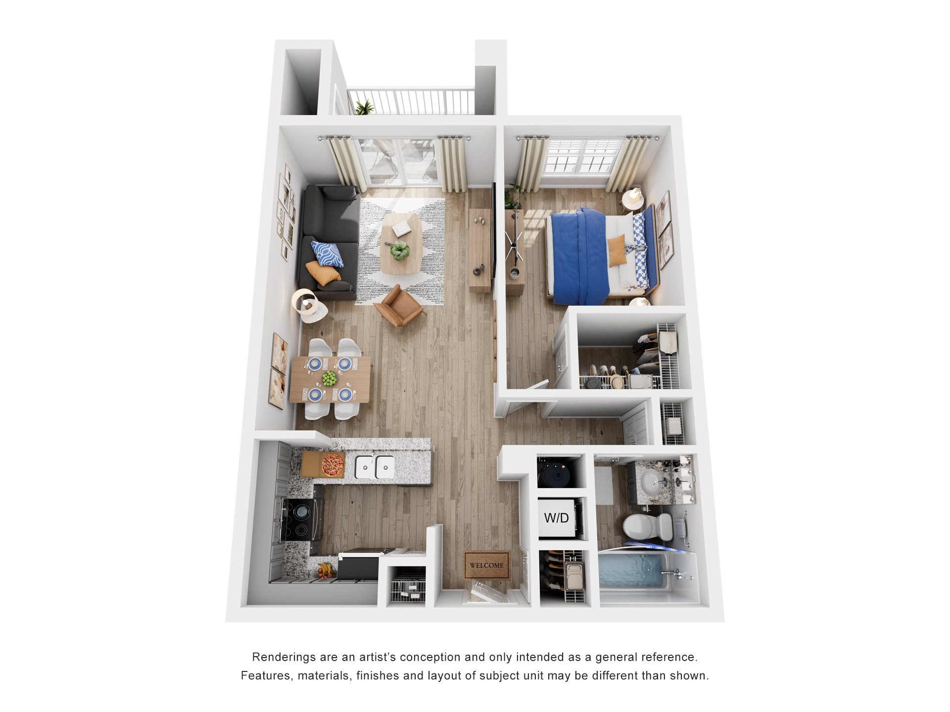 1 Bed 1 Bath Floor Plan | 850 Sq. Ft. at Saltmeadow Bay, Virginia Beach, VA