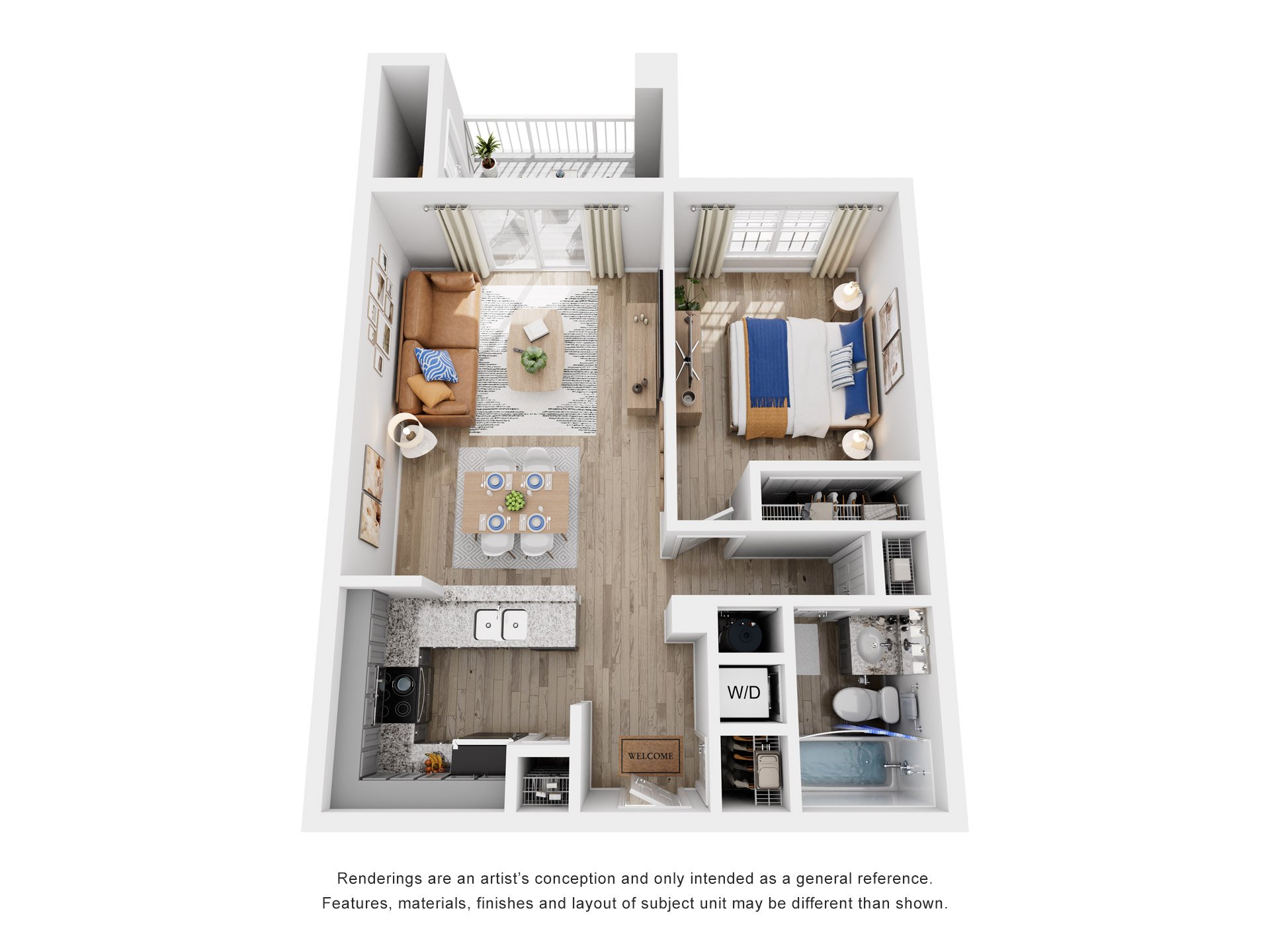 1 Bed 1 Bath Floor Plan | 818 Sq. Ft. at Saltmeadow Bay, Virginia Beach, 23451