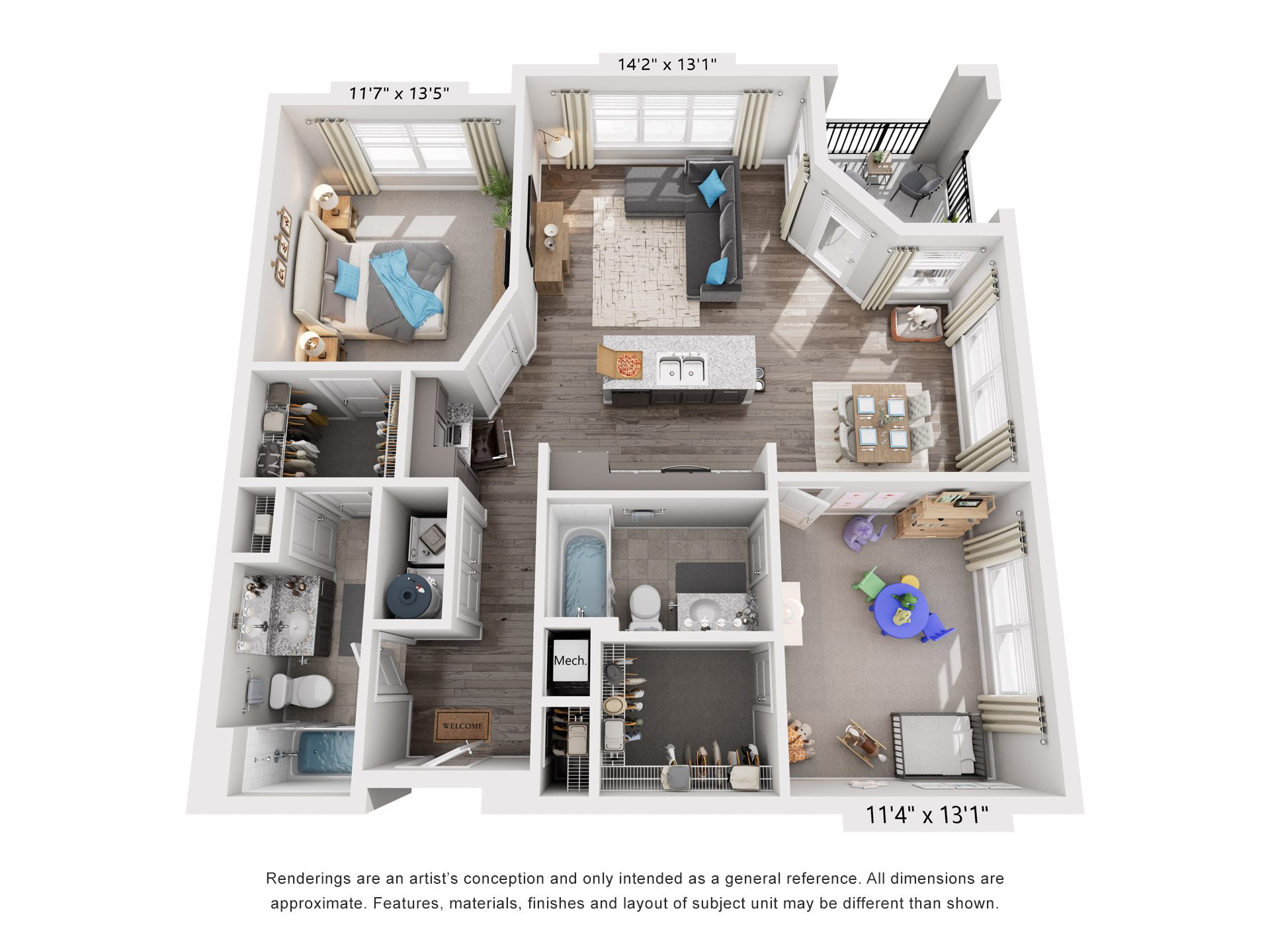 2 Bed 2 Bath Floor Plan | 1,060 Sq. Ft. at Streets of Greenbrier, Virginia, 23320