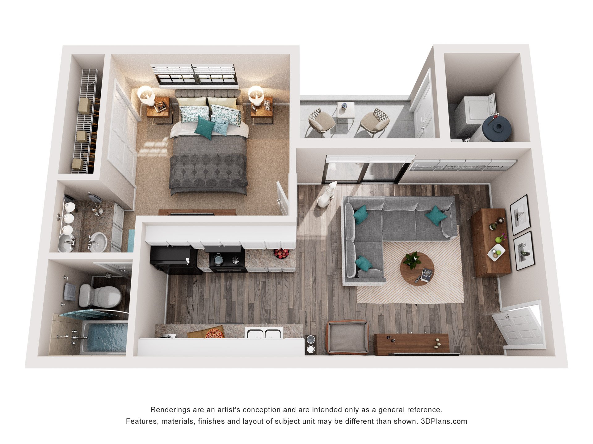 1 Bed 1 Bath Floor Plan | 511 Sq. Ft. at Bradford Pointe, Augusta, GA 30909