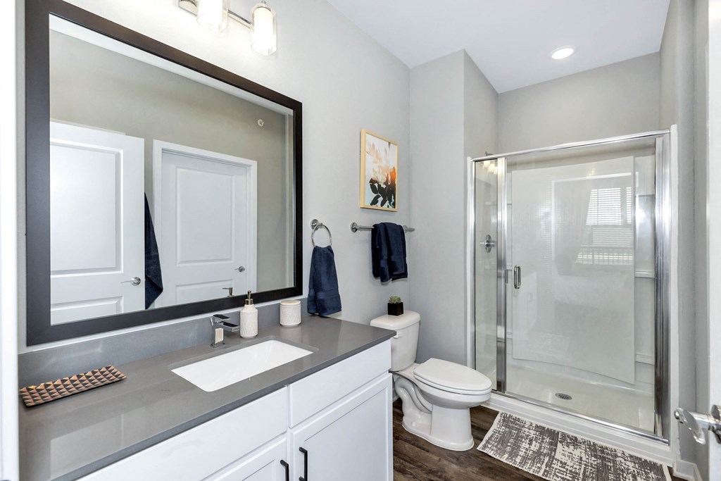 mirror vanity at Farmhaus Apartments, Madison, Alabama