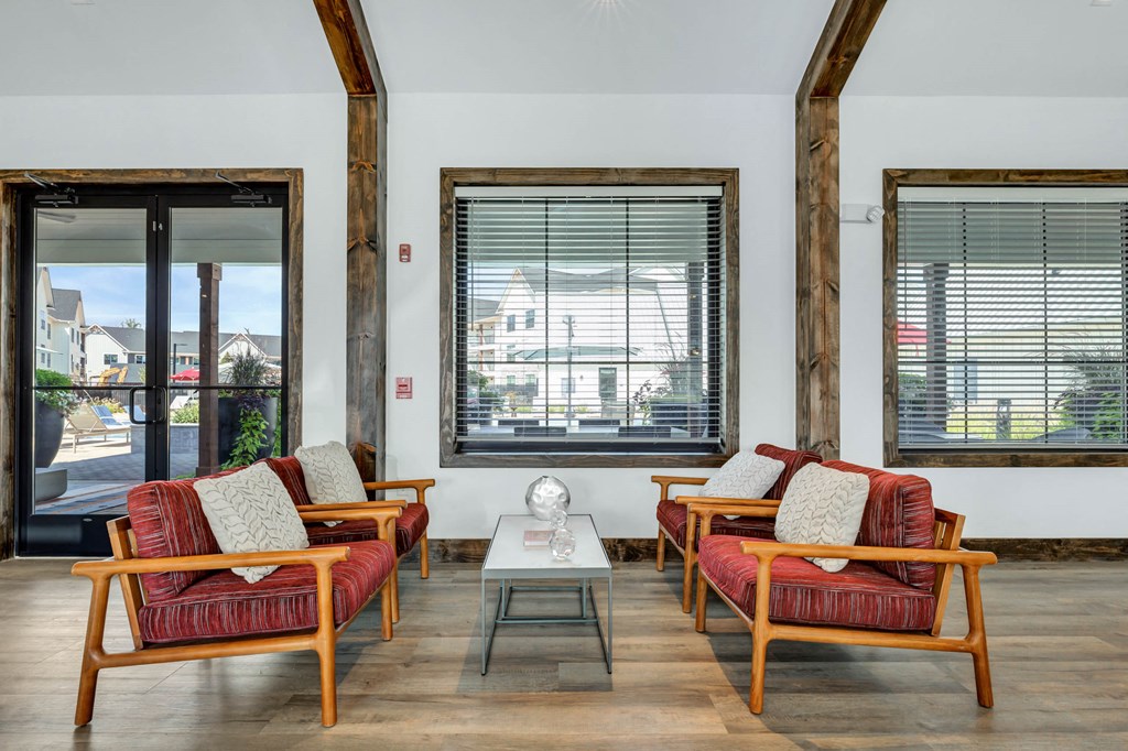 Wooden chair at Farmhaus Apartments, Madison