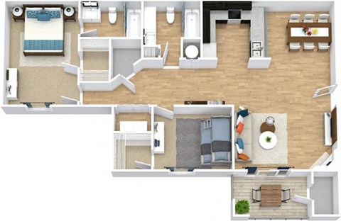 a floor plan of a house with a bedroom and a living room at High Ridge Apartments, Georgia, 30606