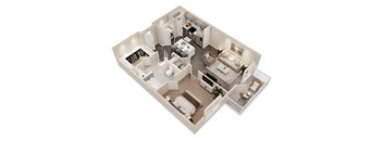 a floor plan of a house with a bedroom and a living room at The Flats at Southlawn Apartments, Lawrenceville