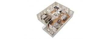 a floor plan of a house with a bedroom and a living room at The Flats at Southlawn Apartments, Lawrenceville, GA 