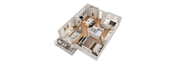 a floor plan of a house with a bedroom and a living room at The Flats at Southlawn Apartments, Lawrenceville, 30046