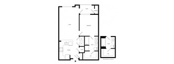 a floor plan of a living room with a bedroom and a kitchen at Promenade at Newnan Crossing, Newnan, GA