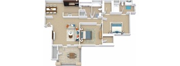 a floor plan of a house with furniture and a swimming pool at Bedford Parke Apartments, Warner Robins