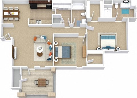 a floor plan of a house with furniture and a swimming pool at Bedford Parke Apartments, Warner Robins