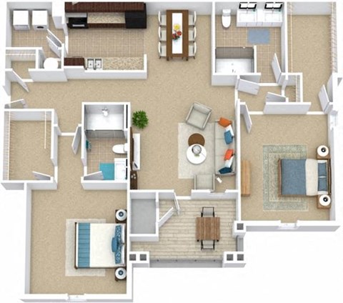 a floor plan of a house with bedrooms and a living room at Bedford Parke Apartments, Georgia