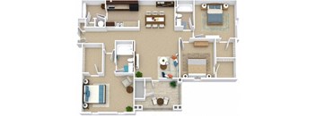 a floor plan of a house with furniture and a swimming pool at Bedford Parke Apartments, Georgia, 31088