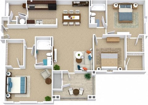 a floor plan of a house with furniture and a swimming pool at Bedford Parke Apartments, Georgia, 31088