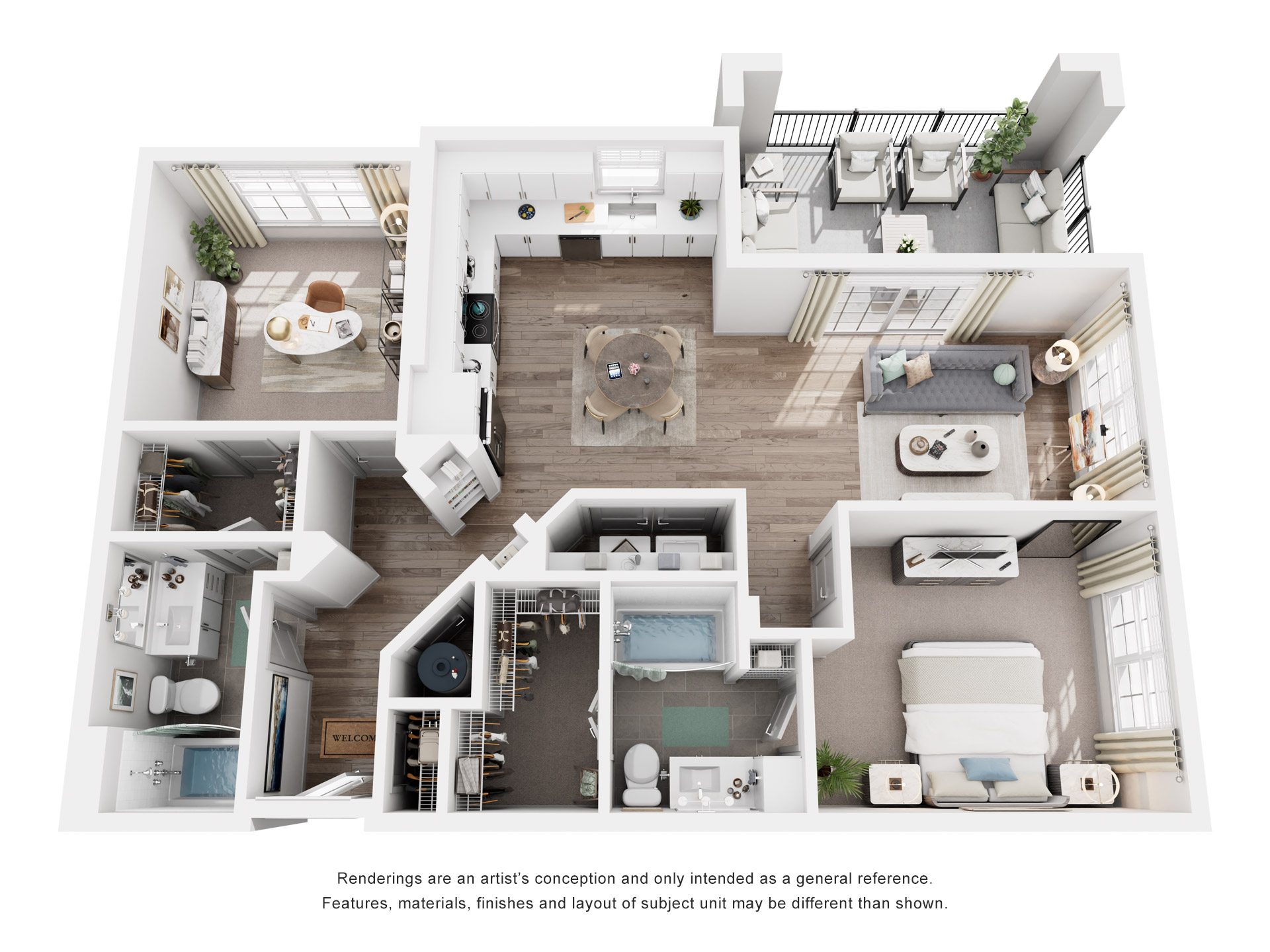 2 Bed 2 Bath Floor Plan | 1,127 Sq. Ft. at Canopy at Ginter Park Apartments in Virginia 23227