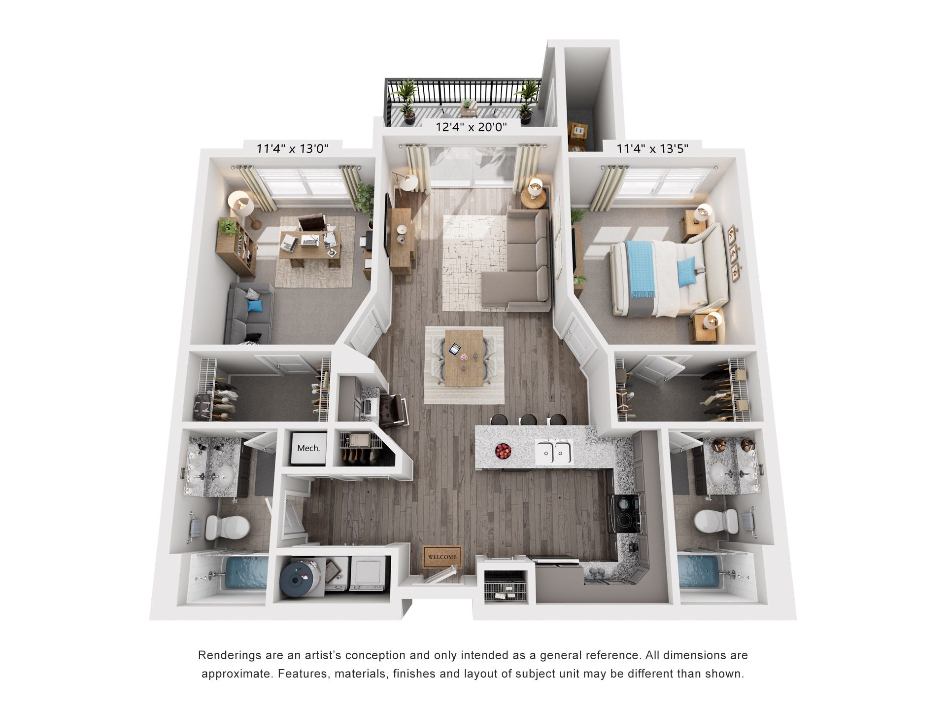 2 Bed 2 Bath Floor Plan | 1,020 Sq. Ft. at Streets of Greenbrier, Chesapeake, Virginia