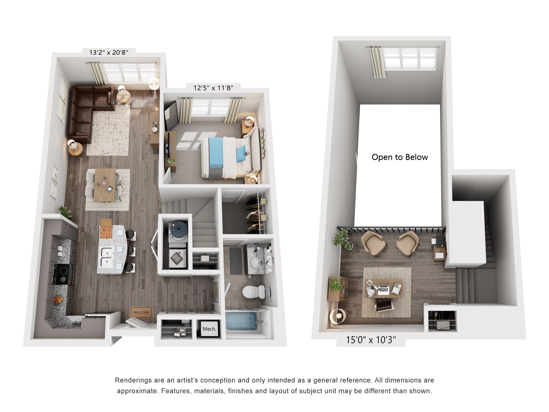 1 Bed 1 Bath Floor Plan | 871  Sq. Ft. at Streets of Greenbrier, Chesapeake, Virginia, 23320