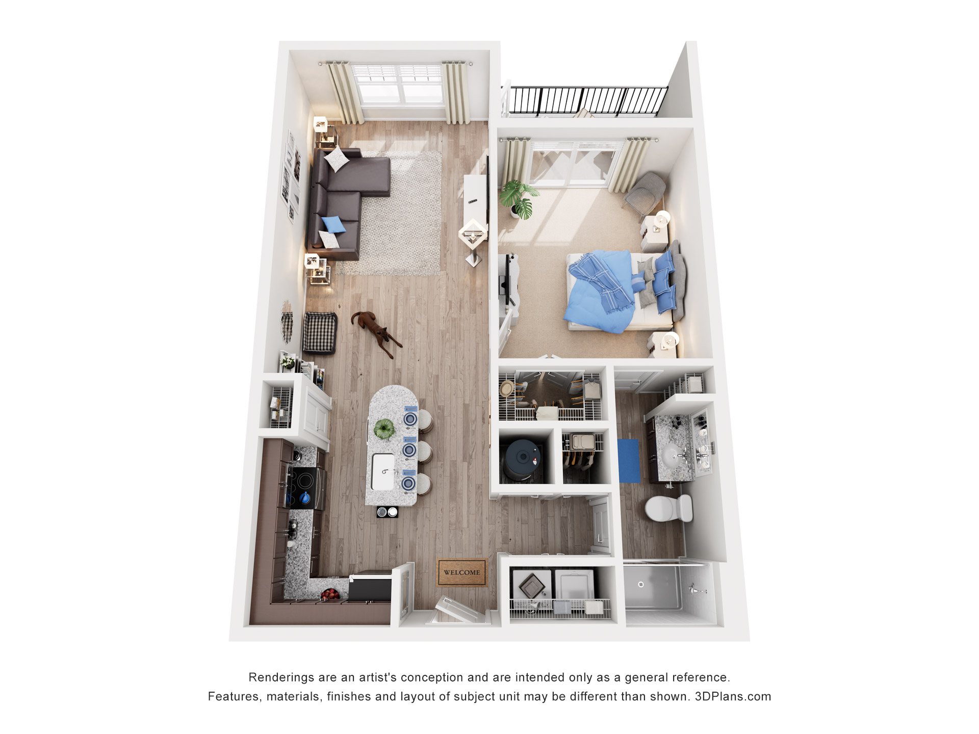 1 Bed 1 Bath Floor Plan | 752 Sq. Ft. at Residence at Riverwatch, GA, 30909