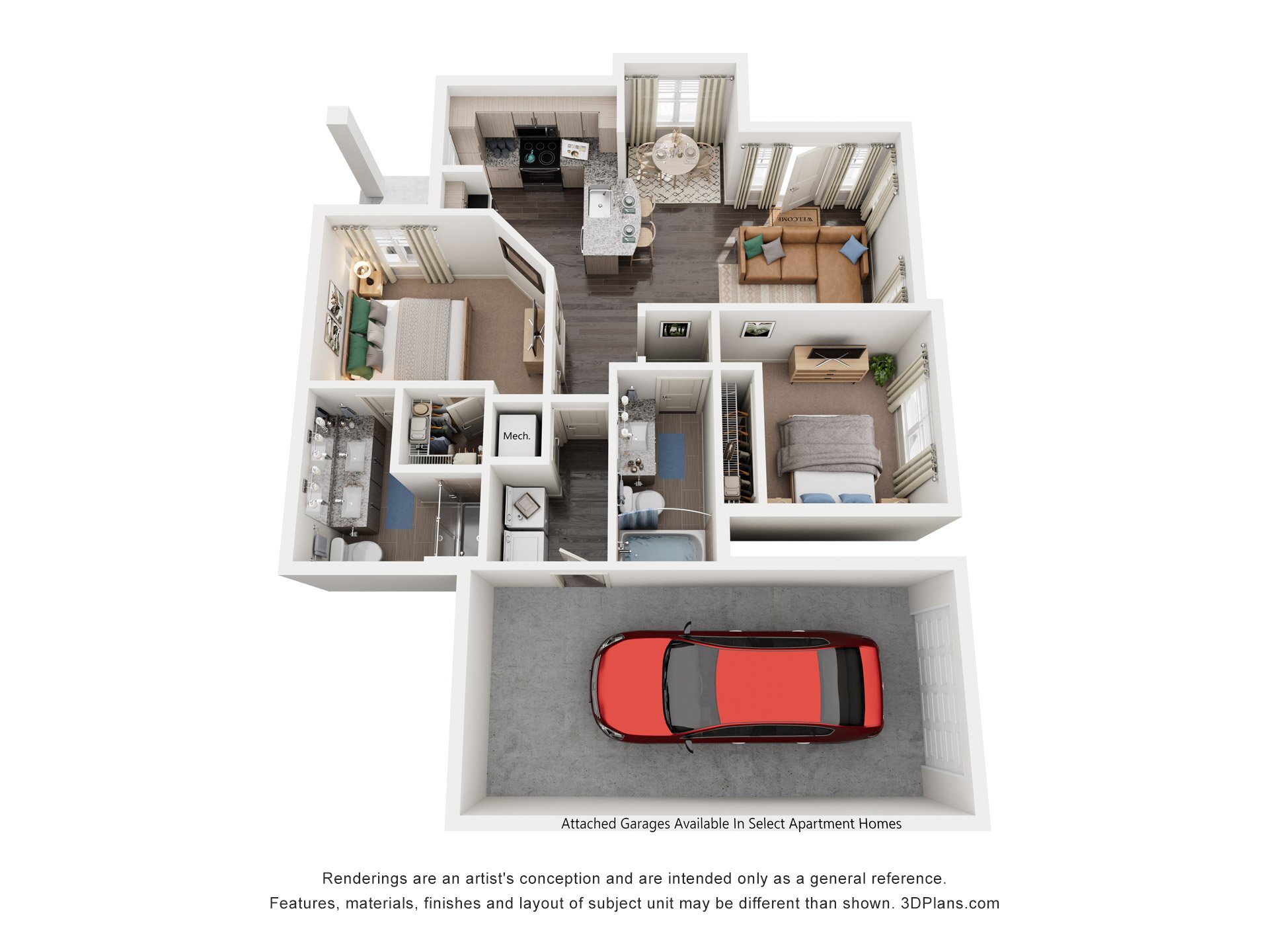2 Bed 2 Bath Floor Plan | 1,101 Sq. Ft. at Promenade at Newnan Crossing in Newnan, GA