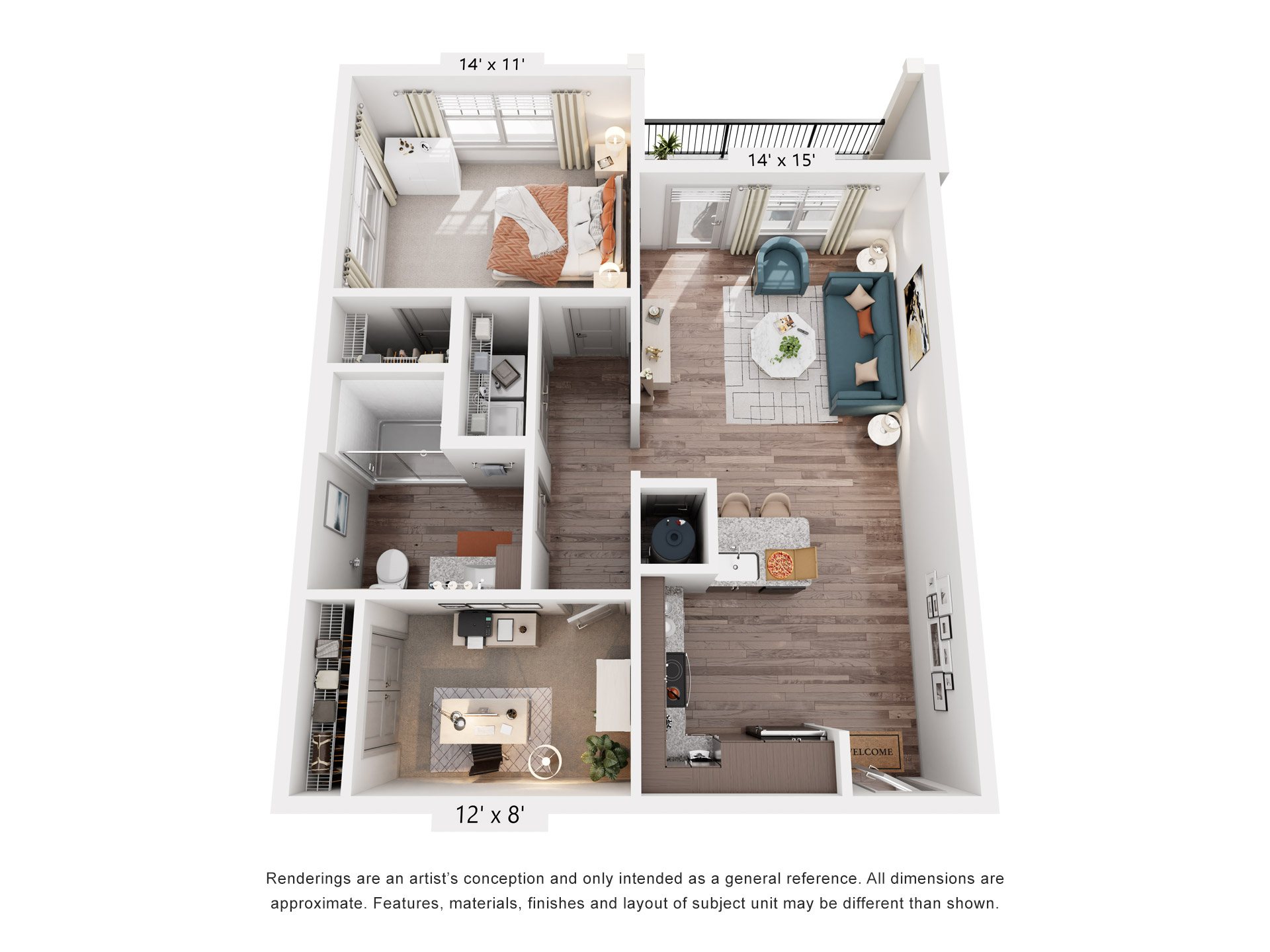 1 Bed 1 Bath Floor Plan | 902 Sq. Ft.