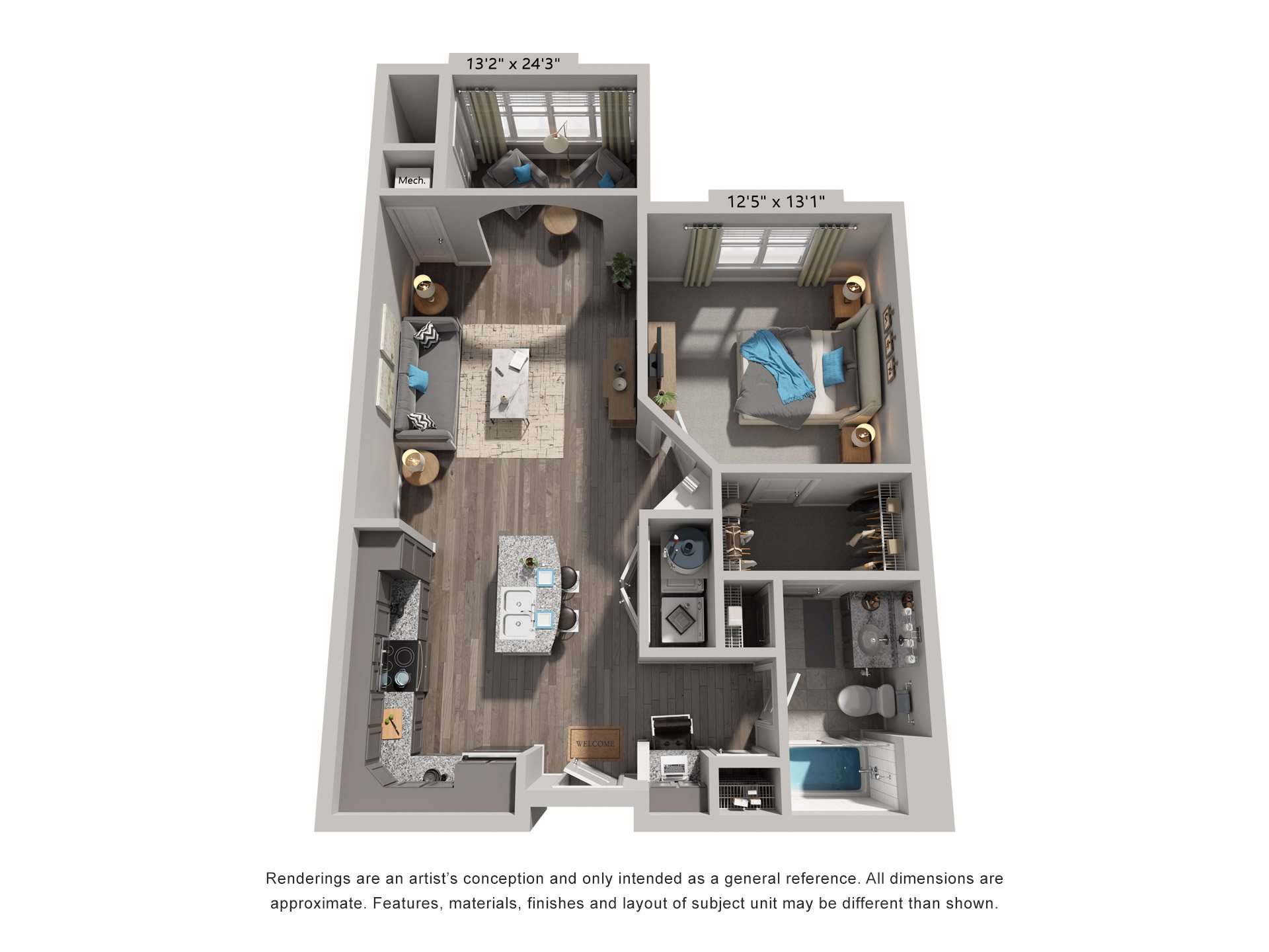1 Bed 1 Bath Floor Plan | 738-793Sq. Ft. at Streets of Greenbrier, Virginia, 23320
