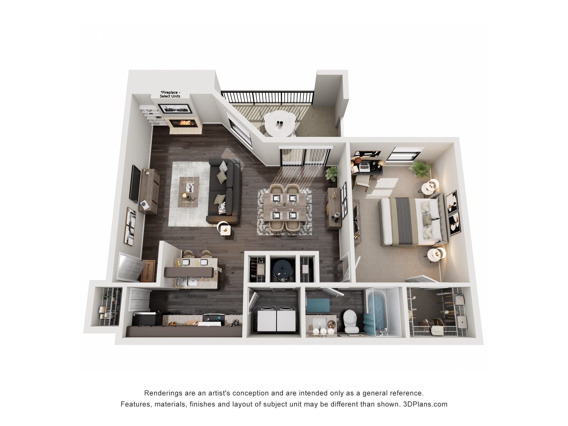1 Bed 1 Bath Floor Plan | 925 Sq. Ft. at High Ridge Apartments, Athens, GA
